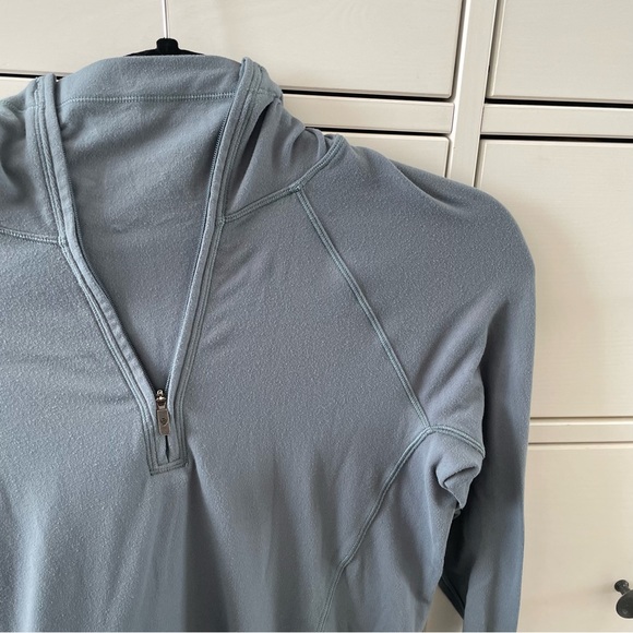 Lululemon Warm Stabilizer 1/2 Zip Hoodie Blue Charcoal Sz 2 Rulu Running - Picture 12 of 13